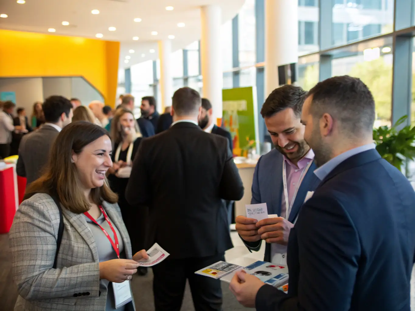 A vibrant photograph capturing a networking session at the PulseUno Entrepreneurship Conference, with entrepreneurs connecting, exchanging ideas, and building valuable relationships.